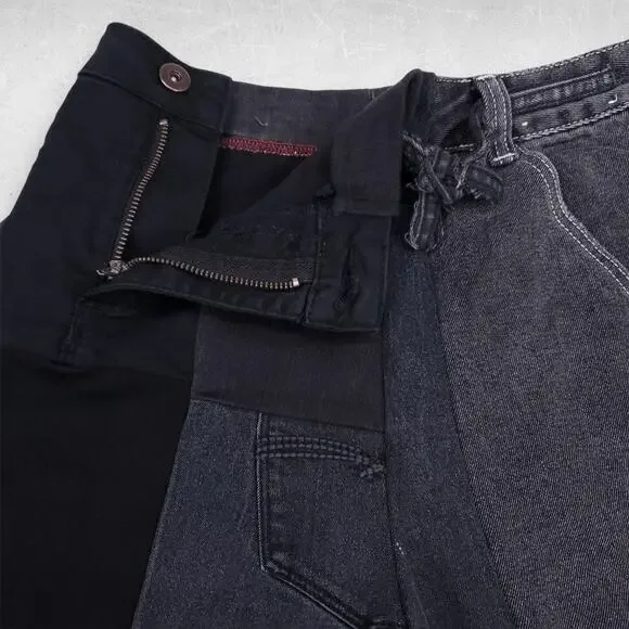 Heke Design Patchwork Jeans Wide Leg Upcycled Sustainable Women XS Black NZ Made - Picture 7 of 16